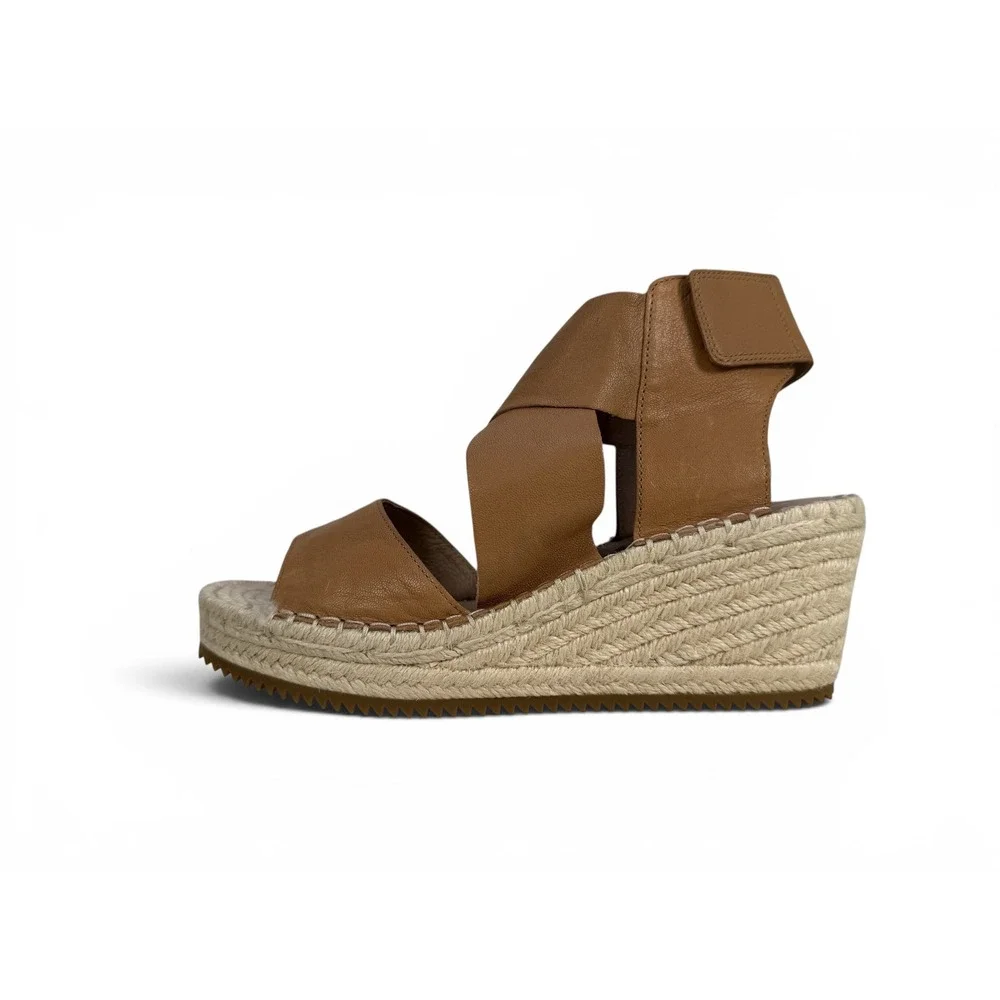 Eileen Fisher Willow Espadrille Wedge Sandal Tan Tumbled Leather Womens‎ 7.5